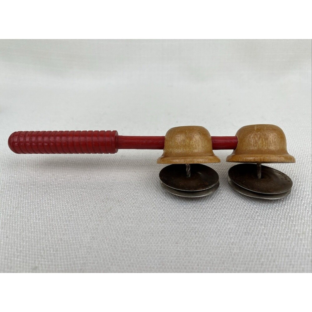 VINTAGE CHILDSβ TOY WOOD FUN HAND HELD CYMBALS INSTRUMENT FOR EDUCATION PLAY